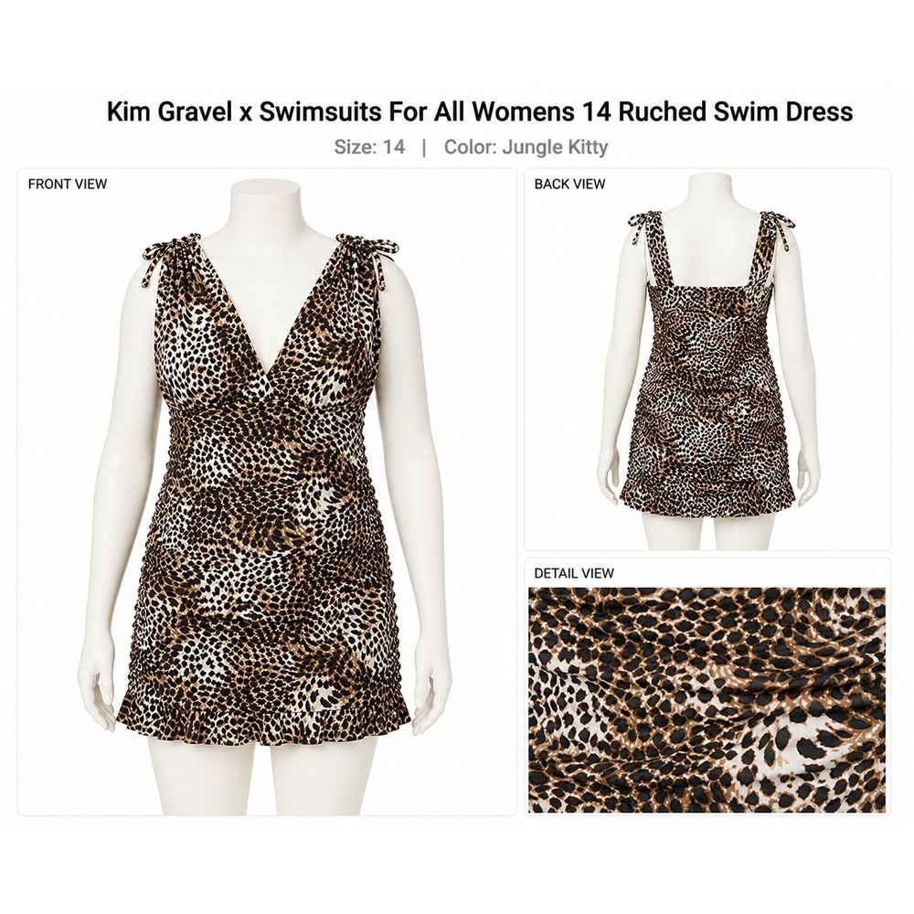 Kim Gravel x Swimsuits for All Jungle Kitty Ruched Swim Dress Leopard A567718 14